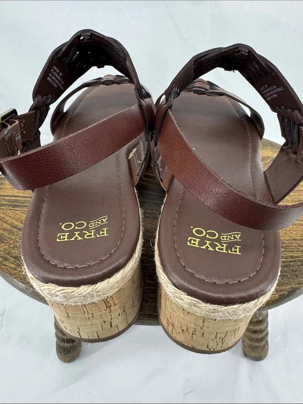 Like New! Frye & Co Womens Lavish Woven Brown Leather Wedge Cork Sandals, sz 8